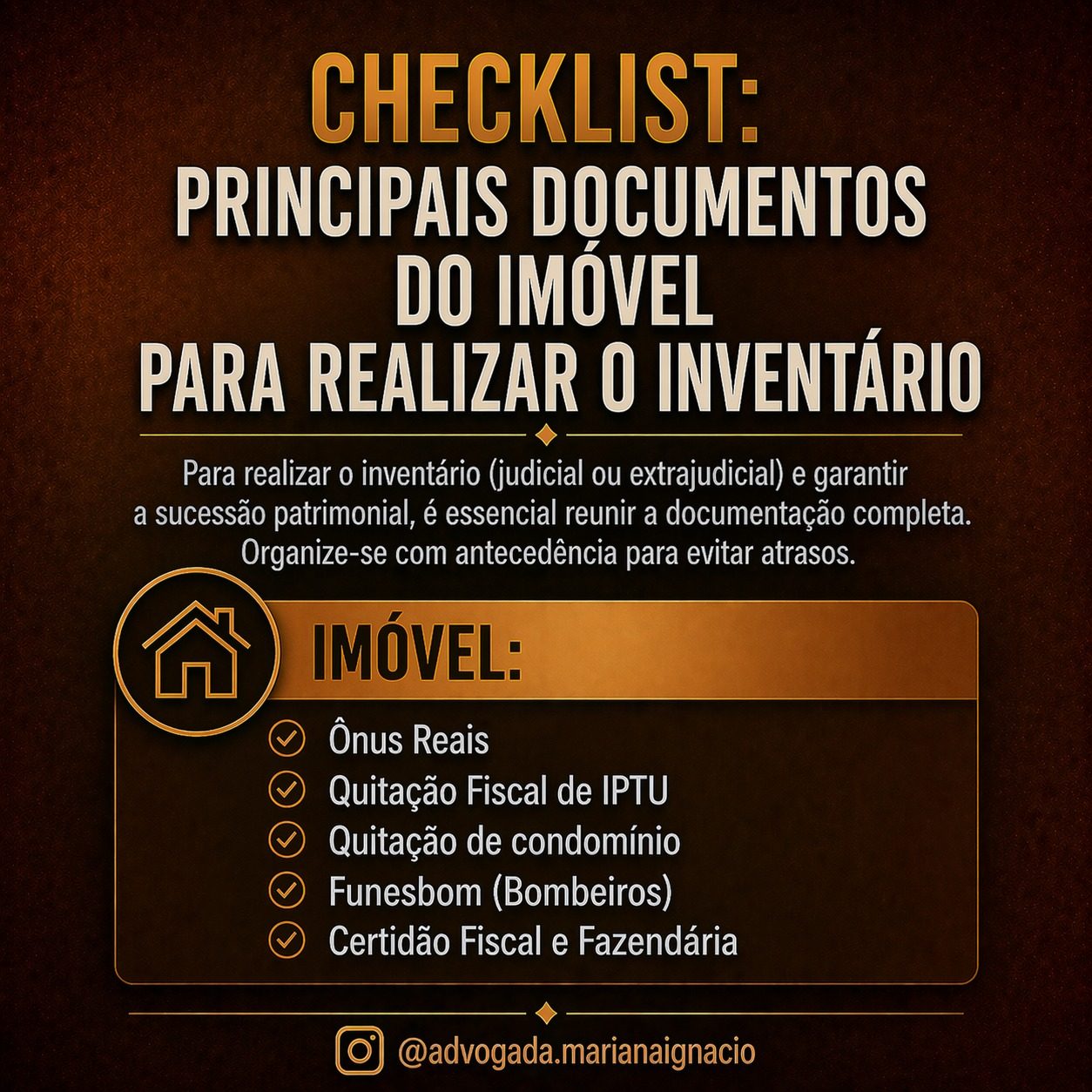DOCUMENTOS DO IMÓVEL PARA REALIZAR O INVENTÁRIO